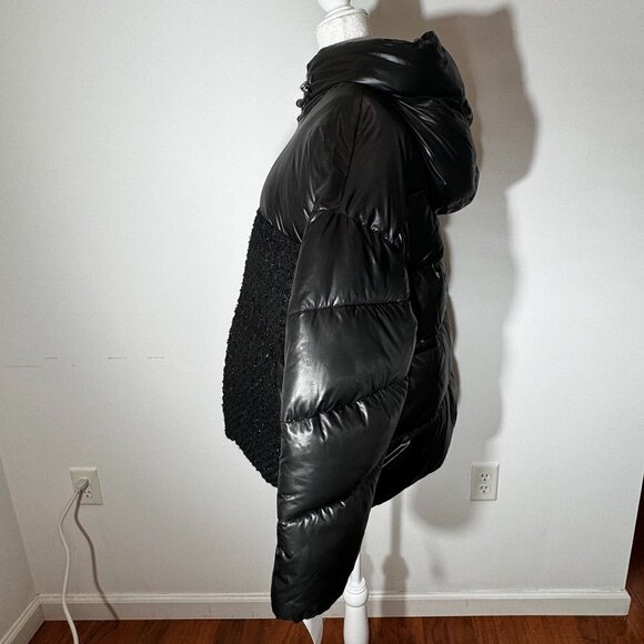 NWT BCBG MAX AZRIA Black Tweed Padded Zip Up Hooded Coat - XL - Picture 5 of 10